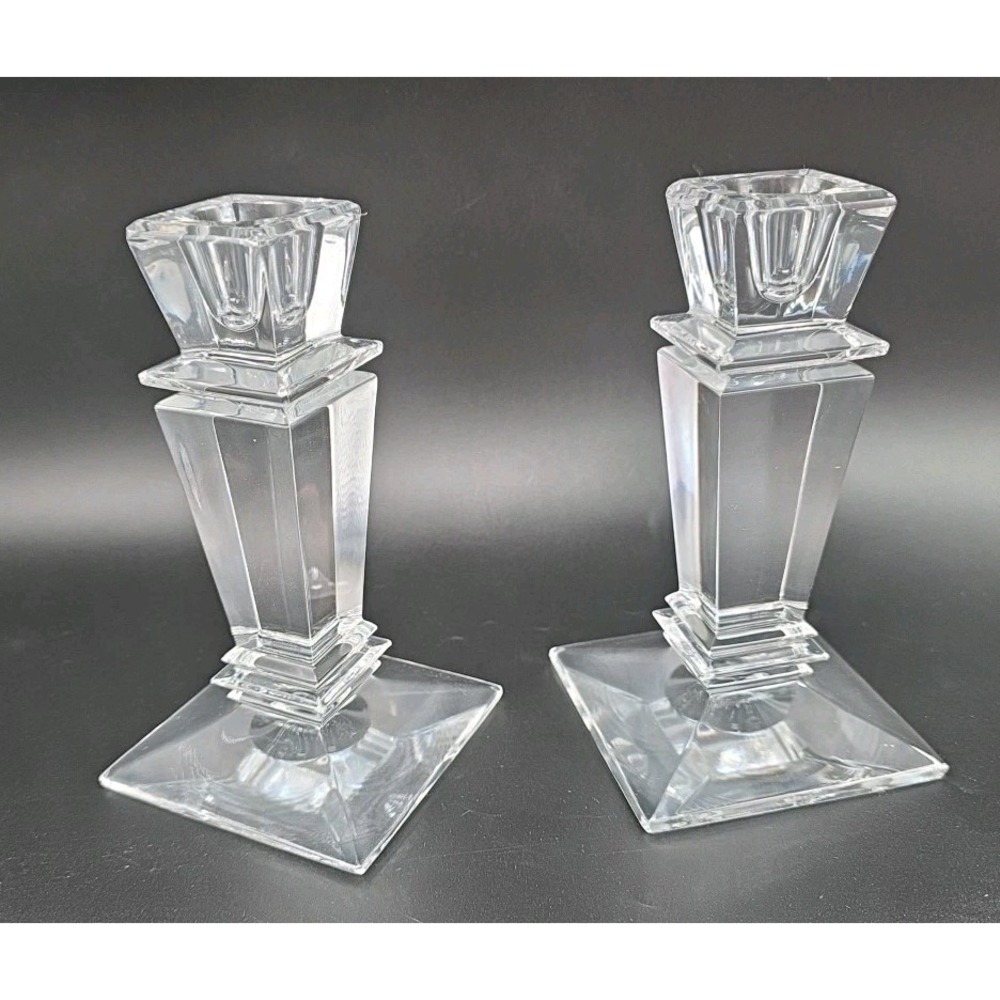 Vintage Art Deco Style Crystal Candlestick Pair Shannon Godinger Ireland 5.5" - Picture 3 of 11